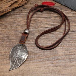 Silver And Faux Leather Necklace Unisex